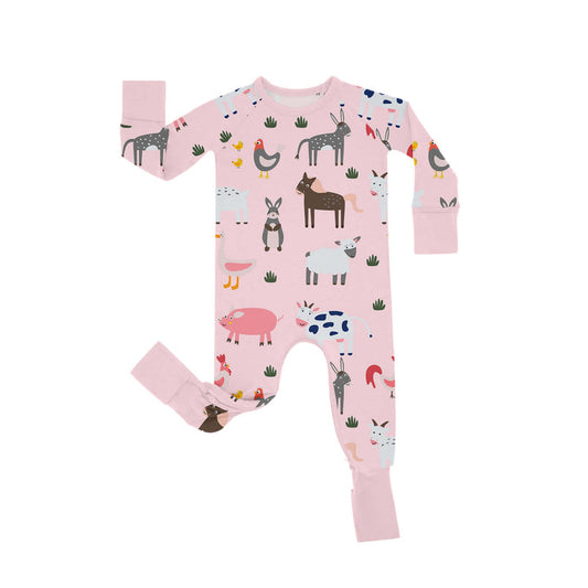 Pink Farm Animals Two Piece Pajama Set